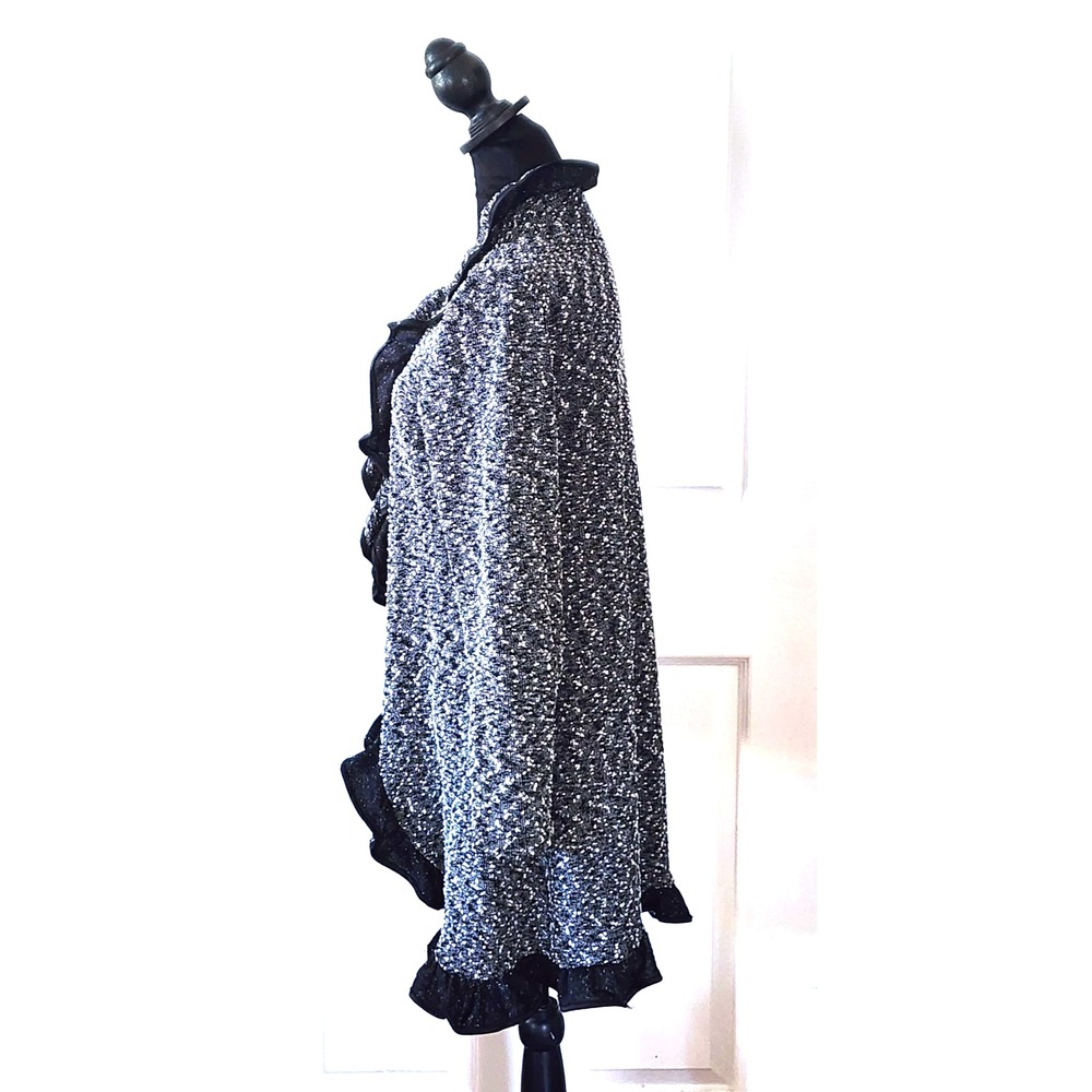 Joseph Ribkoff Jacket Lightweight Blk & Wht Tweed Ruffled Collar to Hem - Picture 3 of 15